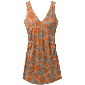 Prana Orange and Blue Floral Midi Dress